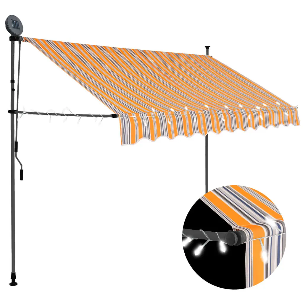 Manual Retractable Awning LED 98.4 Inches Yellow and Blue Outdoor Sun Shade