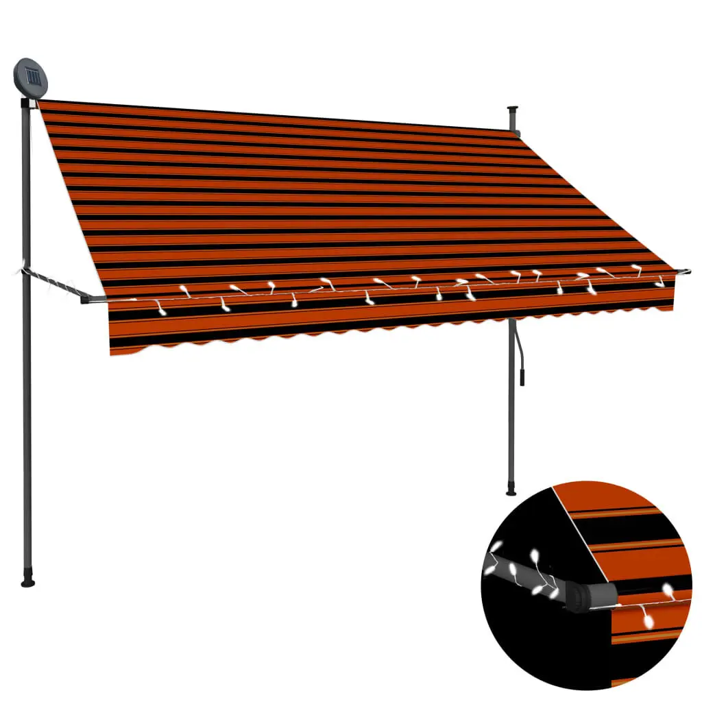 Manual Retractable Awning LED 98.4 Orange and Brown Extra Wide Patio Shade