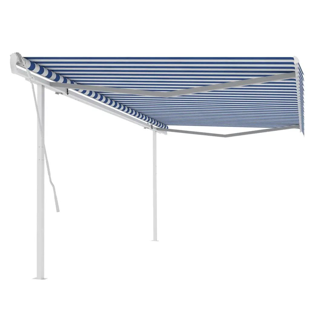 Manual Retractable Awning Posts 16.4x9.8 Feet Blue and White Outdoor Shade