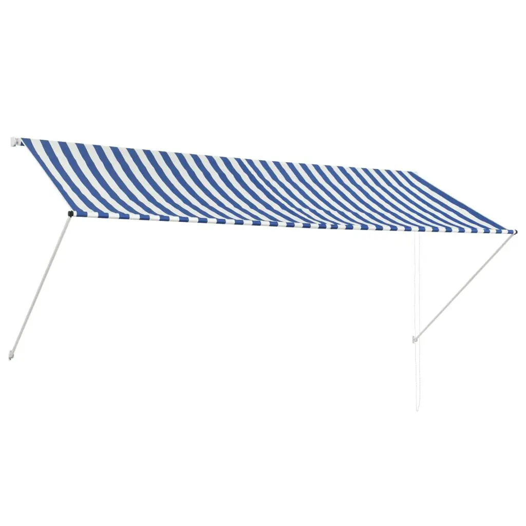 Retractable Awning 118.1x59.1 Inches Blue and White Large Outdoor Shade