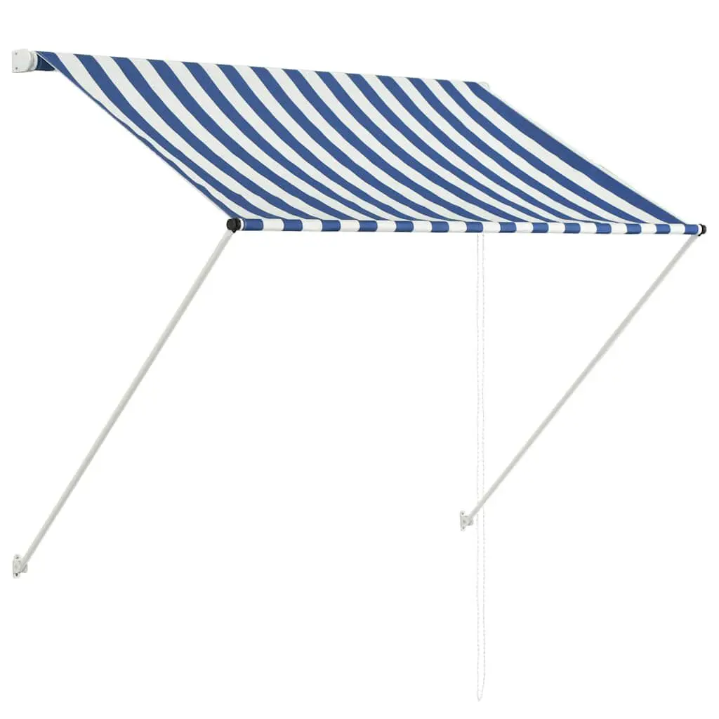 Retractable Awning 59.1x59.1 Inches Blue and White Outdoor Shade