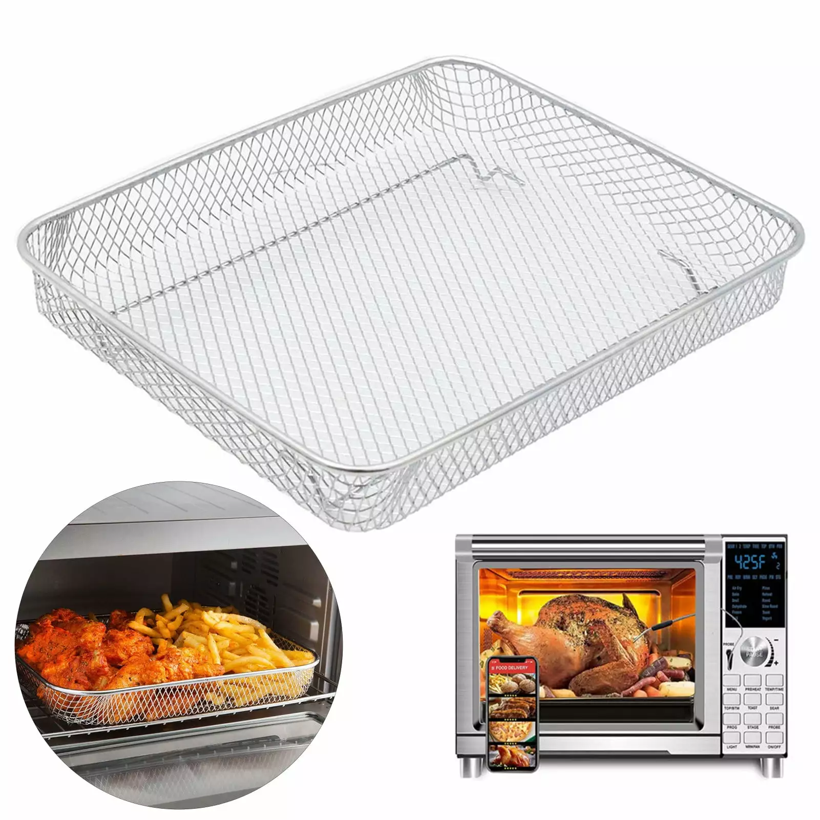 Homerr Chrome Plated Iron Roasting Net Pan Fryer Baking Binquireet Bravo XL