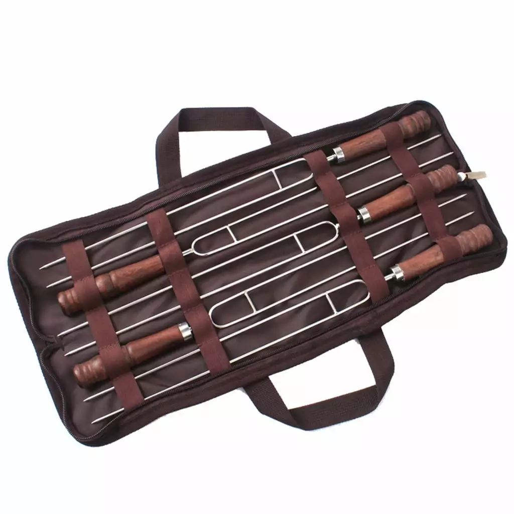 YUEHAO BBQ Mat and Fire Mat Marshmallow Roasting Sticks Wooden Handle 16 Inch 5-Piece Set