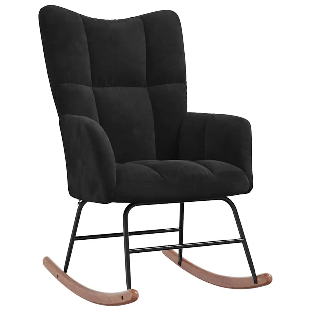 Rocking Chair Black Velvet Modern Comfortable Living Room Seating