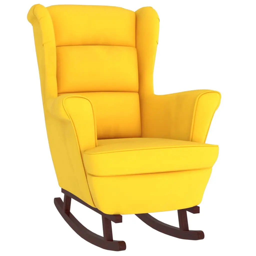 Rocking Chair Solid Wood Rubber Legs Yellow Velvet Modern Nursery Chair