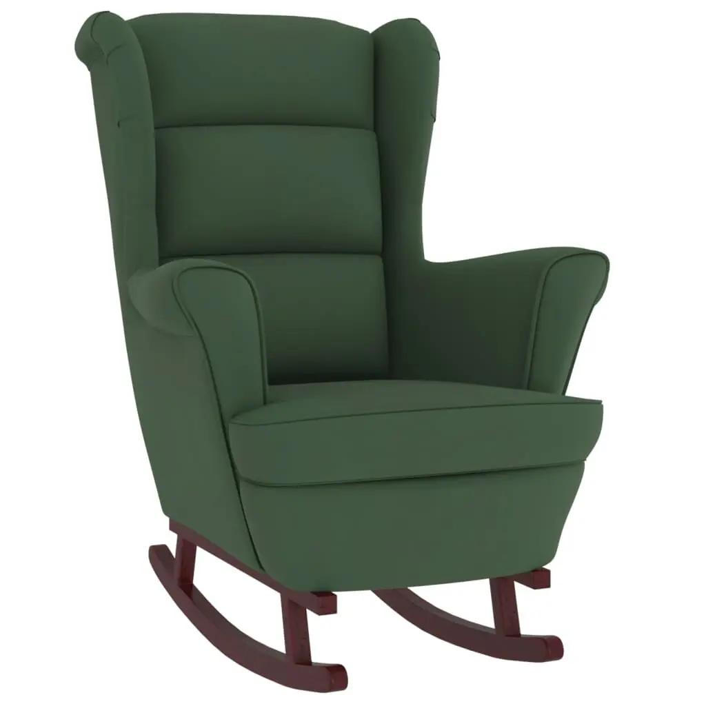Rocking Chair Solid Wood Rubber Legs Dark Green Velvet Living Room Furniture