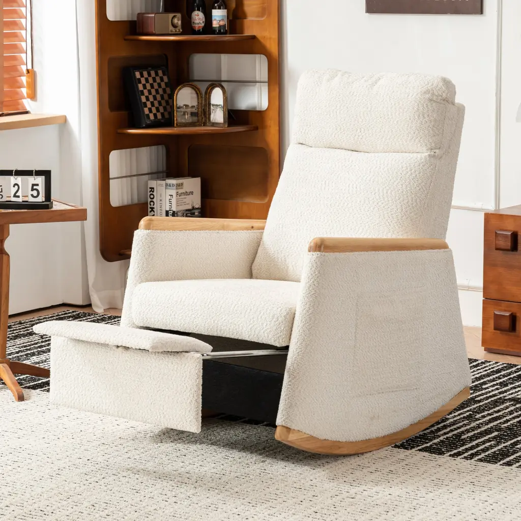 Accent Rocking Chair Footrest High Back Elastomer Timber Rocking Legs w2231