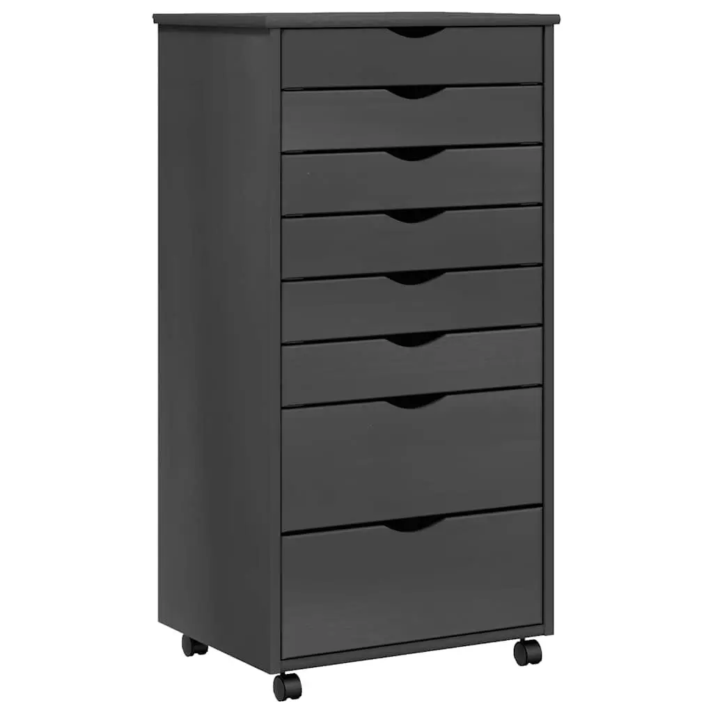 Rolling Cabinet Drawers MOSS Gray Solid Wood Pine Mobile Storage