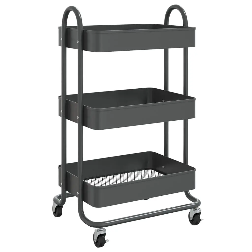 3-Tier Trolley Anthracite 16.9x13.4x31.1 Inches Steel Industrial Utility Cart