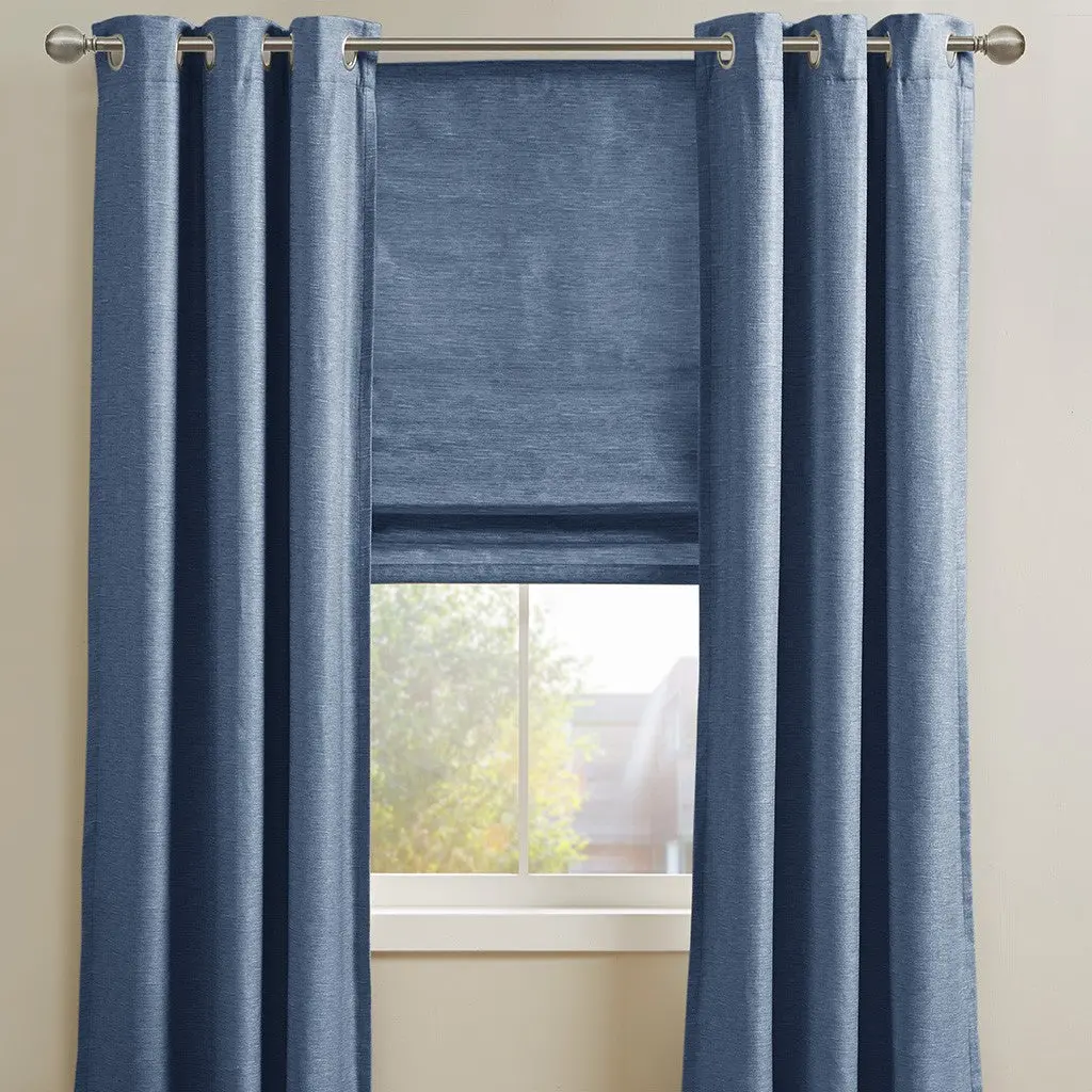 Printed Faux Silk Room Darkening Cordless Roman Shade Blue Polyester jla