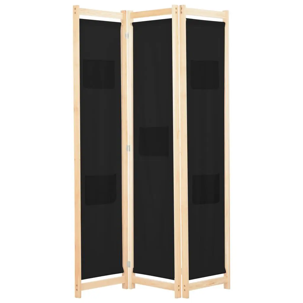 3-Panel Room Divider Black 47.2x66.9x1.6 Inches Fabric Privacy Screen