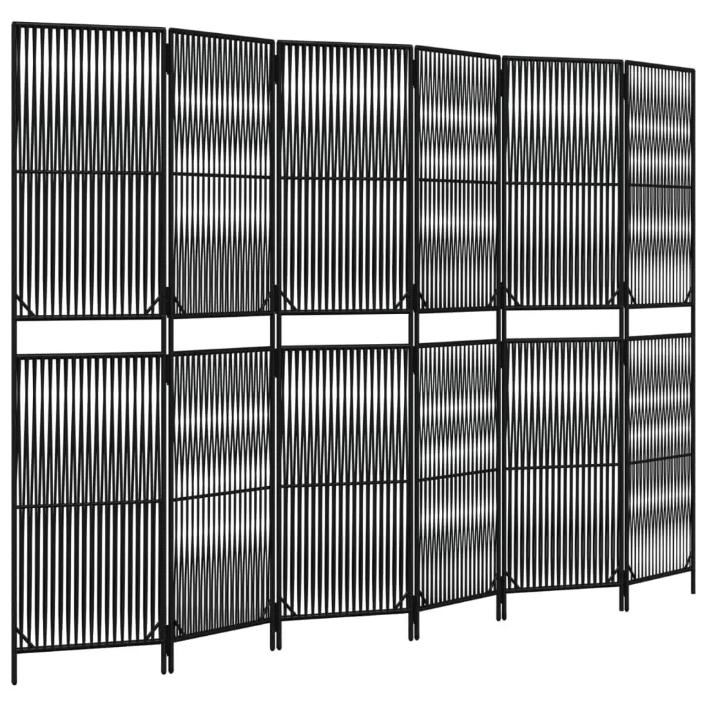 6 Panel Black Poly Rattan Room Divider Privacy Screen