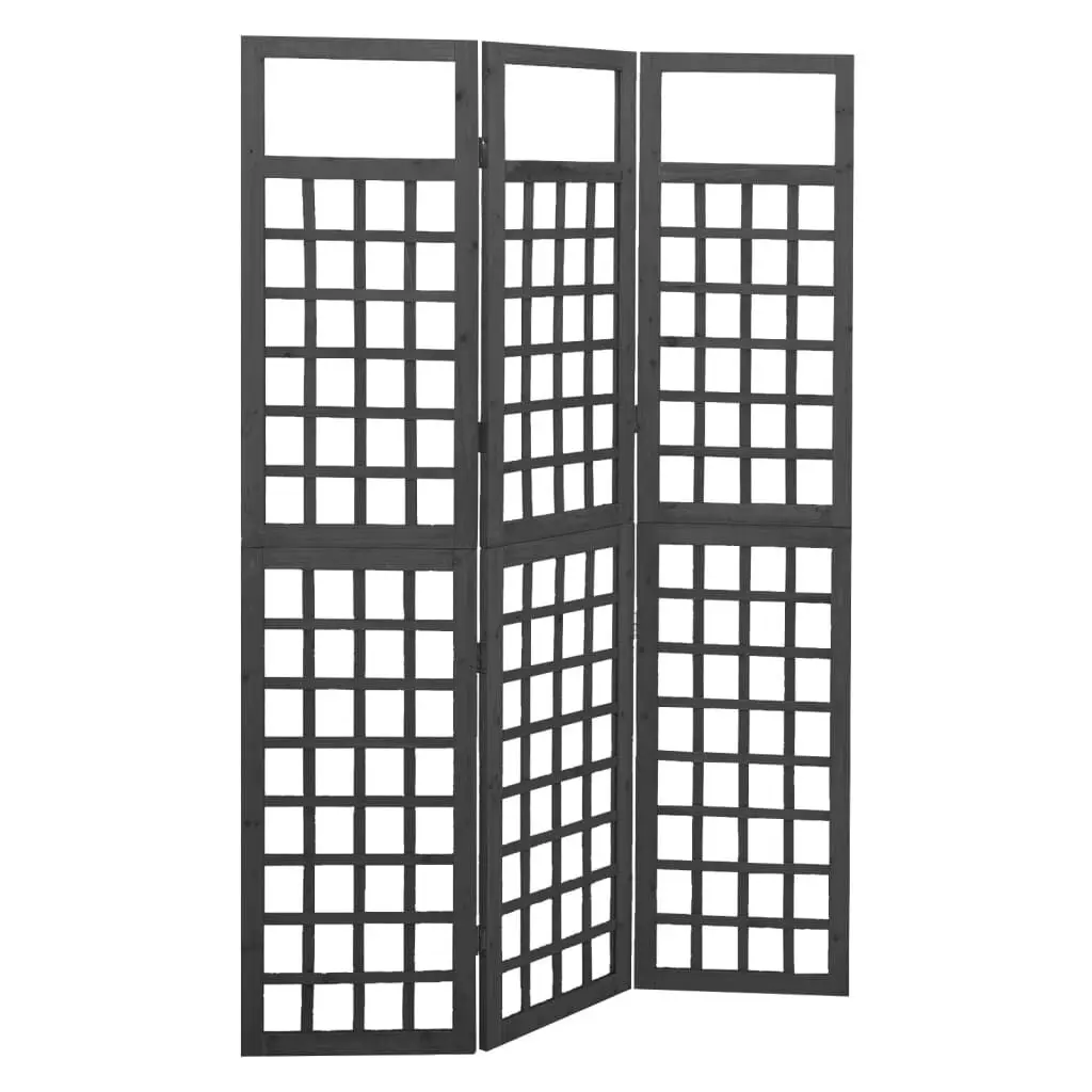3-Panel Room Divider Trellis Solid Fir Wood Black 47.6x70.9 Inches Privacy Screen
