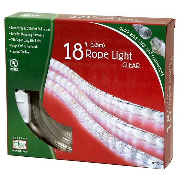Holiday Wonderland 55130-88 Christmas Rope Light Set 216-Lights 18 Feet Clear Holiday Decor