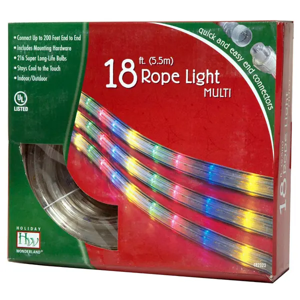 Holiday Wonderland 55131-88 Christmas Rope 216-Light Set 18 Feet Multi Color Holiday Decor
