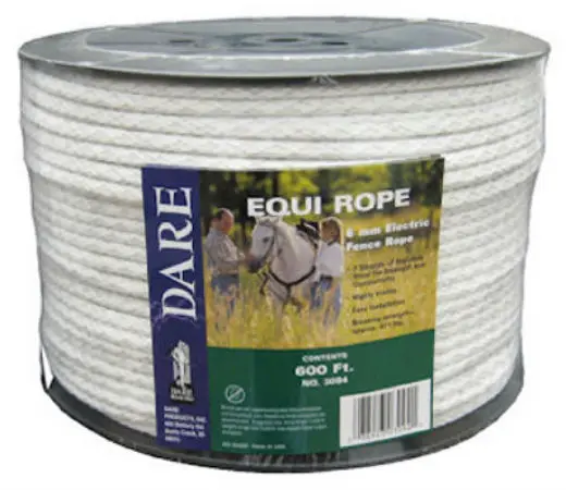 Dare 3094 Equi-Rope Poly Electric Fence Rope 6 mm x 600 Feet White