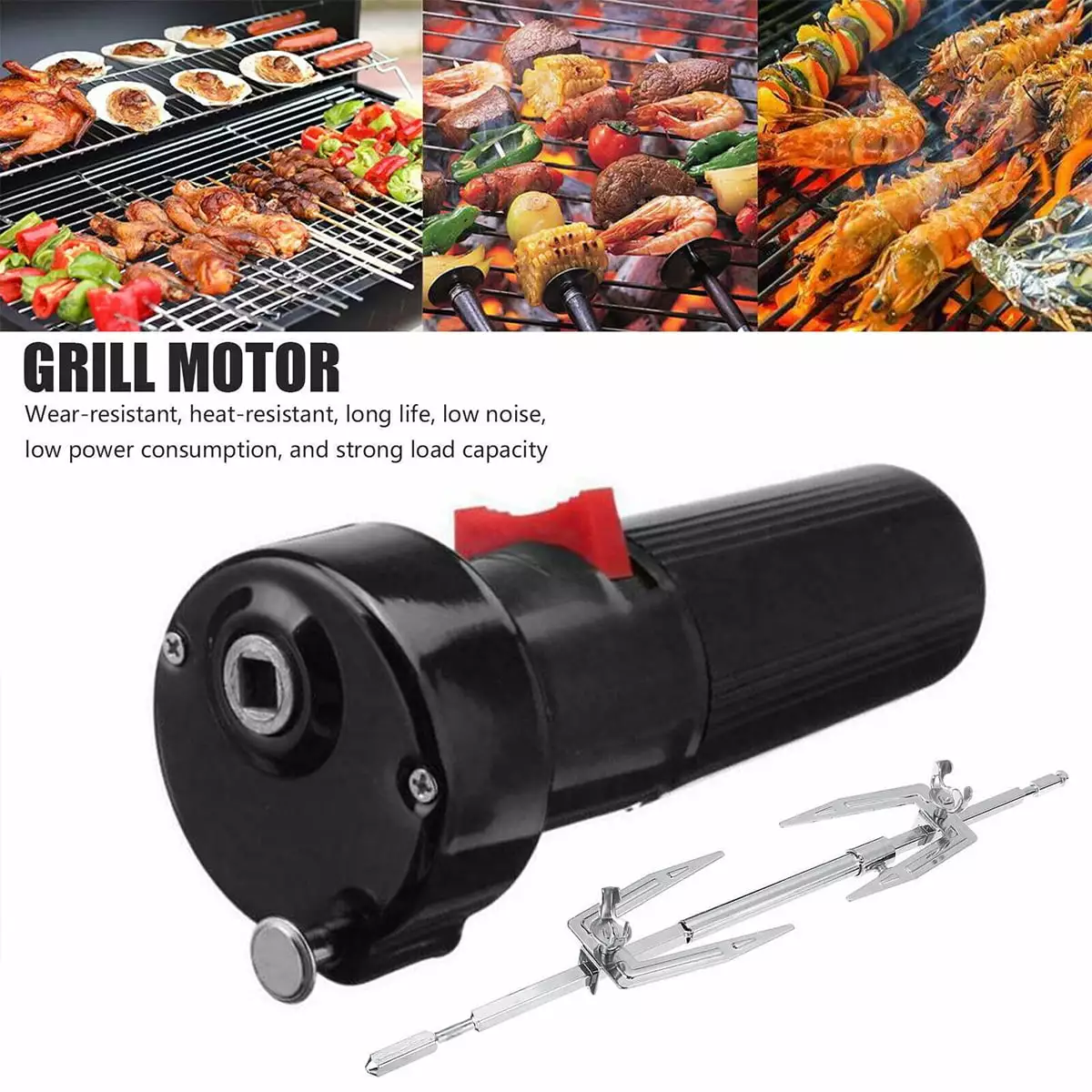 MTFun Electric BBQ Rotisserie Grill Rod Rotary Fork Set 1.5V D Size Barbecue Rotator Motor Oven