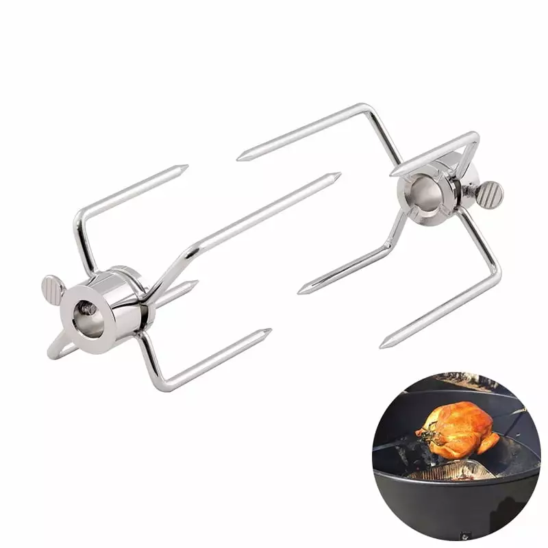 TwoLLL LMETJMA 2pcs Stainless Steel Rotisserie BBQ Forks Charcoal Chicken Grill None