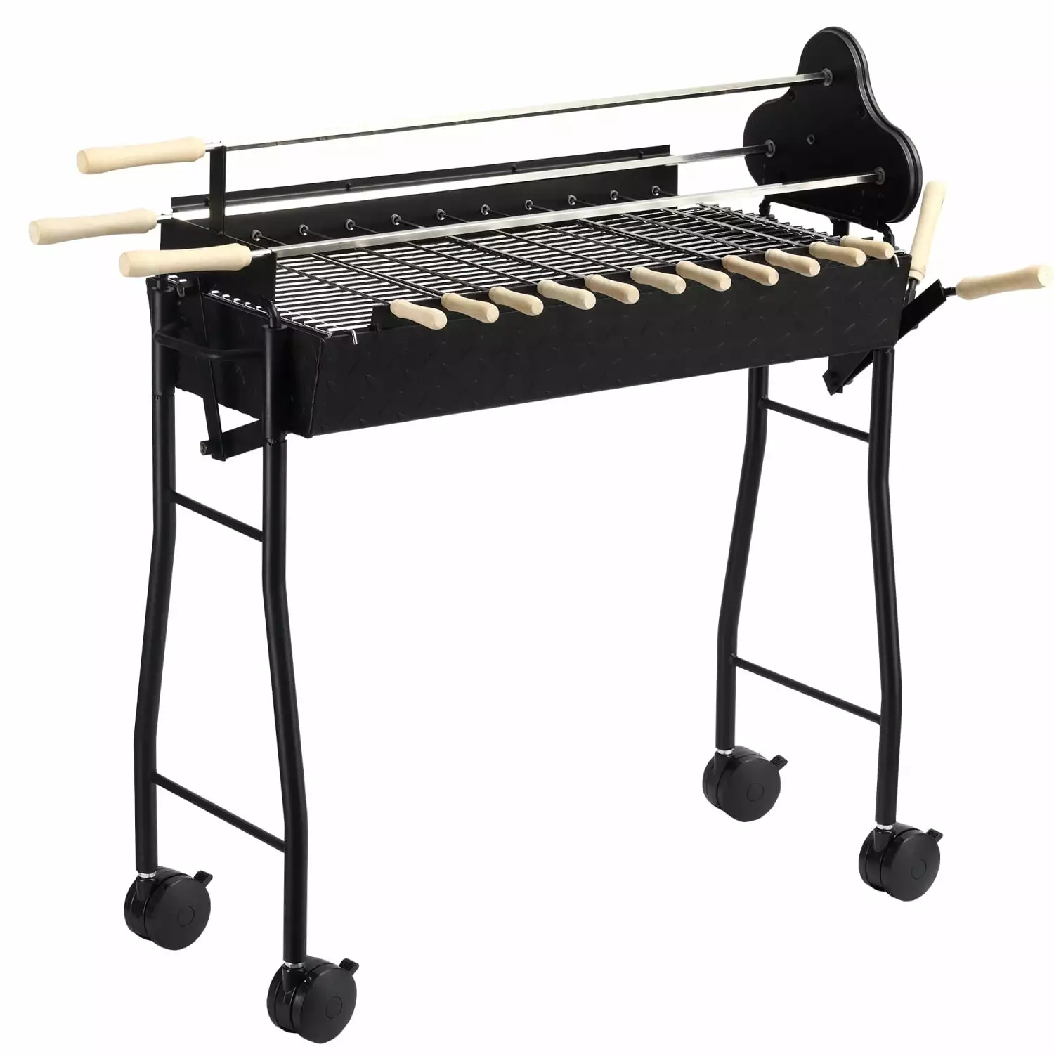 SQEWRED Travel-friendly Charcoal BBQ Grill Steel Rotisserie Outdoor Cooking Height Adjustable 4 Wheels Patio Backyard Blac...