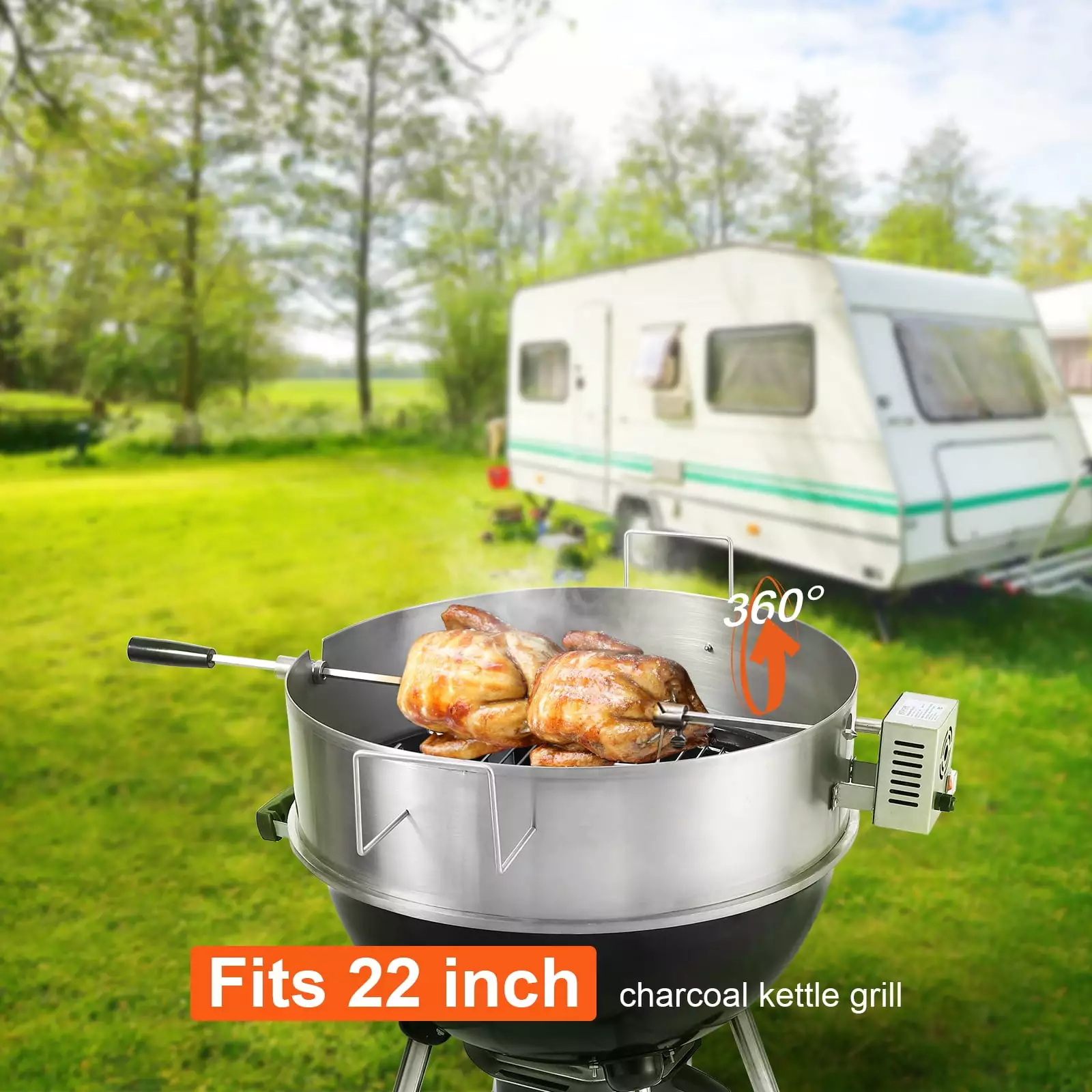BENTISM BBQ Rotisserie Ring Kit 22 Inch Kettle Charcoal Grills Stainless Steel 22
