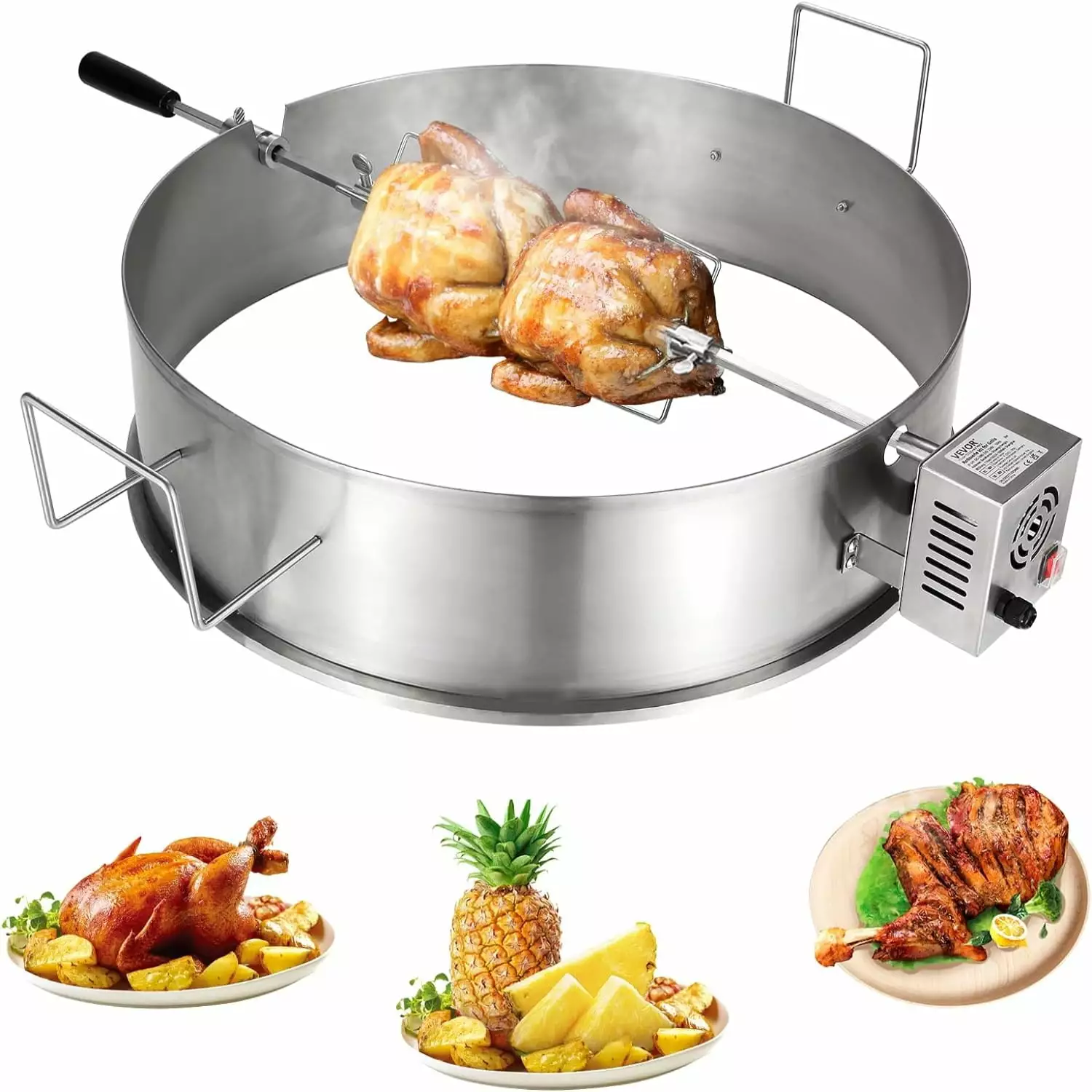 Universal Rotisserie Ring Kit 22 Inch Charcoal Grill - Heavy Duty Stainless Steel Kettle Rotisserie Accessories Pig Lamb P...