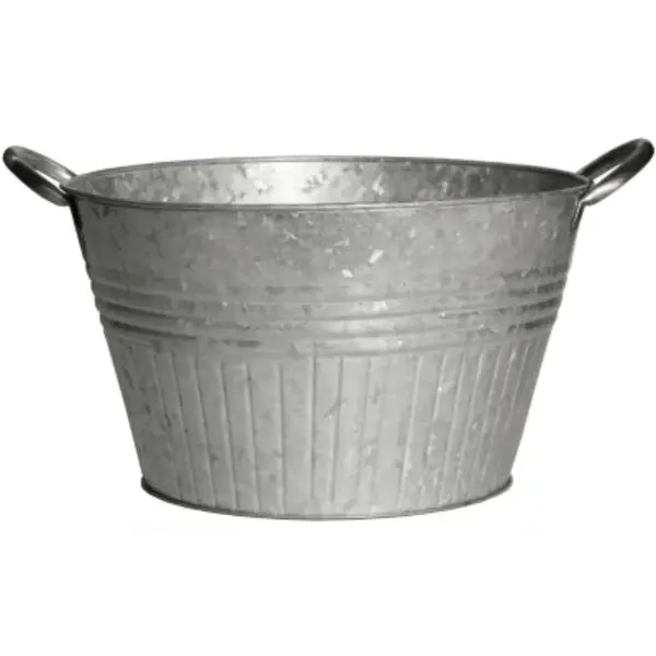 Robert Allen Round Tub Planter Handles 12 Inch Galvanized Outdoor Garden Decor