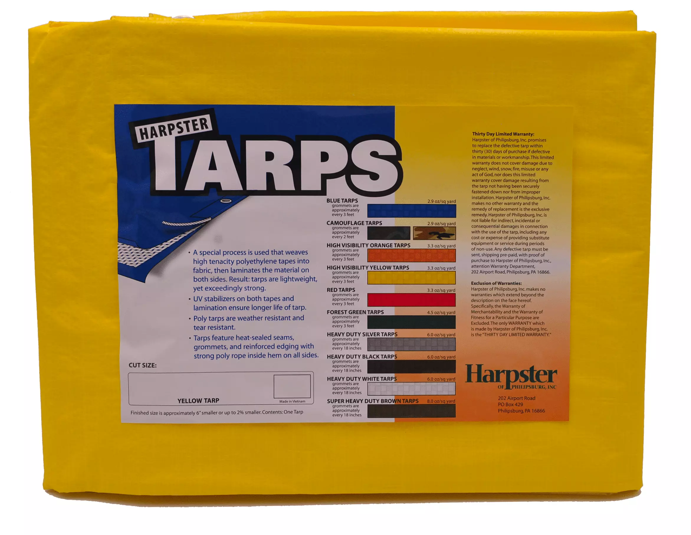 Harpster Tarps 5ft x 30ft High Visibility Yellow 3.3 oz Poly Tarp 8 Mil