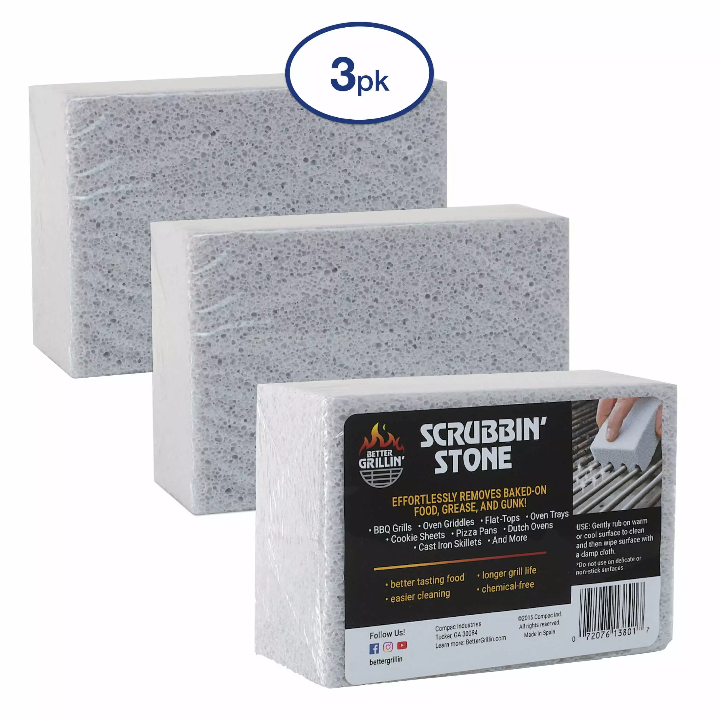 Better Grillin Scrubbin Stone Grill Cleaner 3pk BBQ Griddle and Barbecue Pack