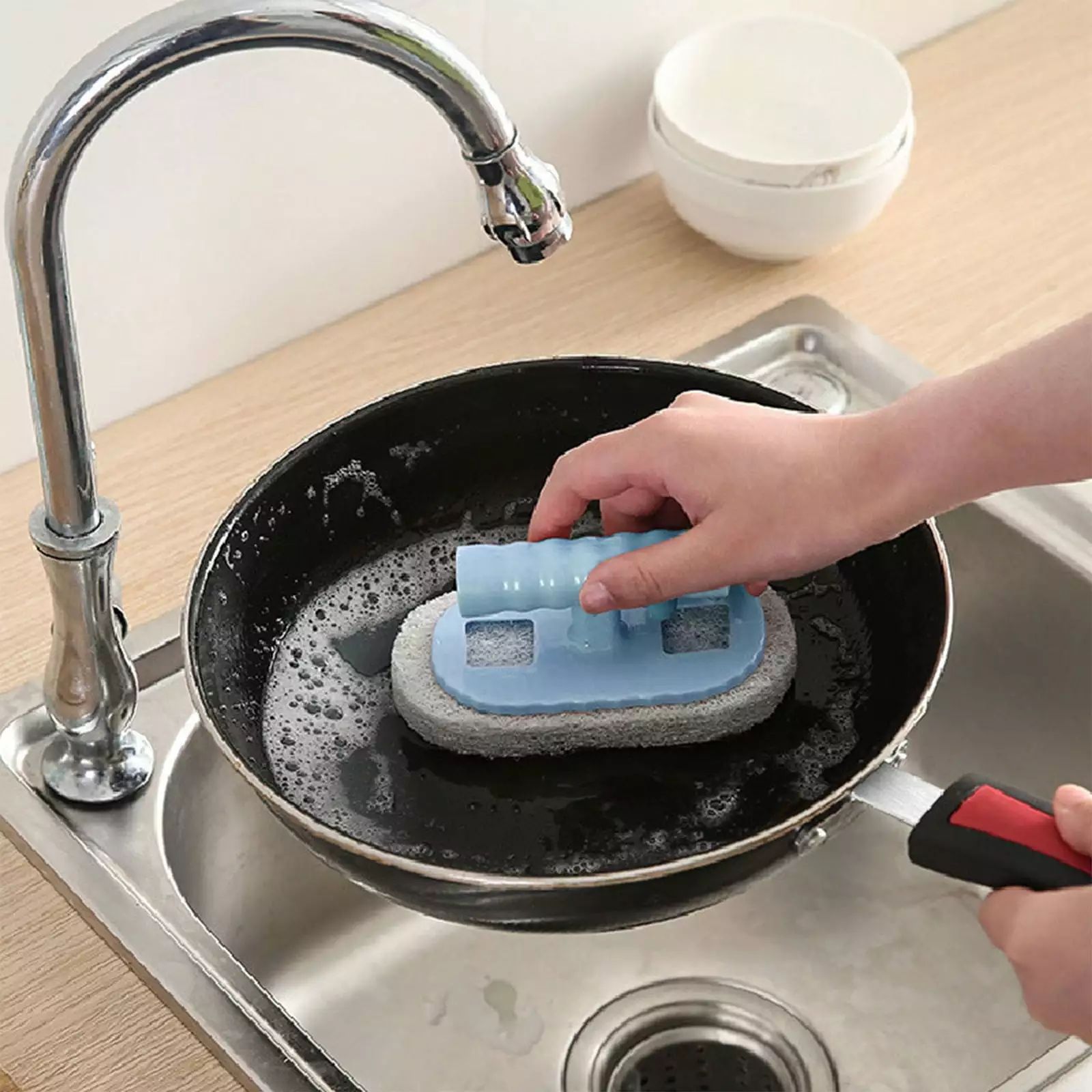 Ljxge Grill Cleaning Brush Pan Wash Brush Handle Kitchen Cleaning Hygiene Tools
