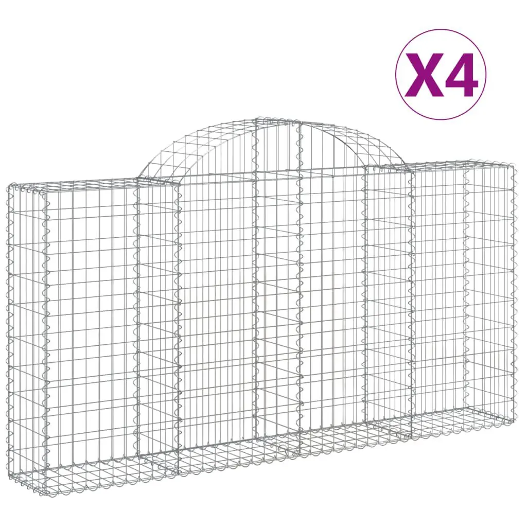 Arched Gabion Binquireets 4 pcs 78.7x11.8x39.4/47.2 Inches Galvanized Iron Garden Decor