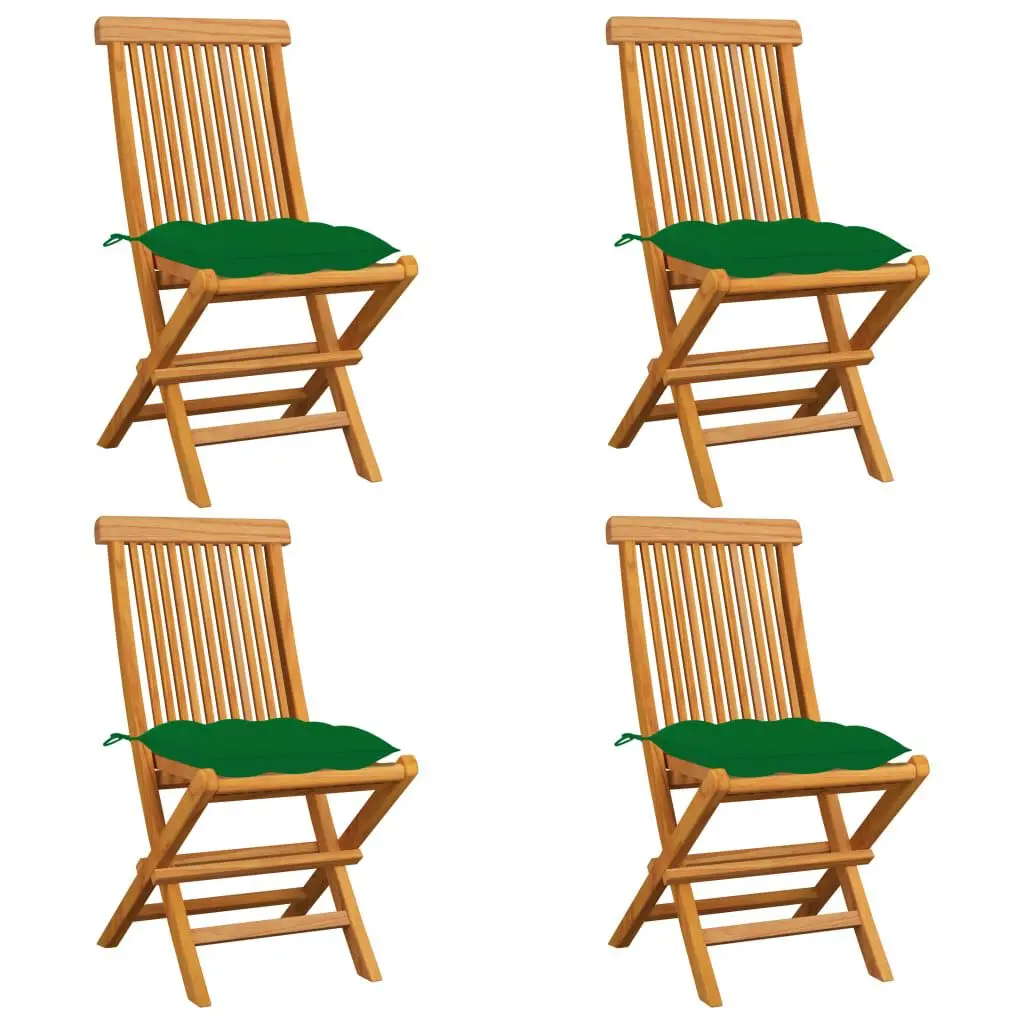 4-Piece Patio Chairs Green Cushions Solid Teak Wood Outdoor Seating Set