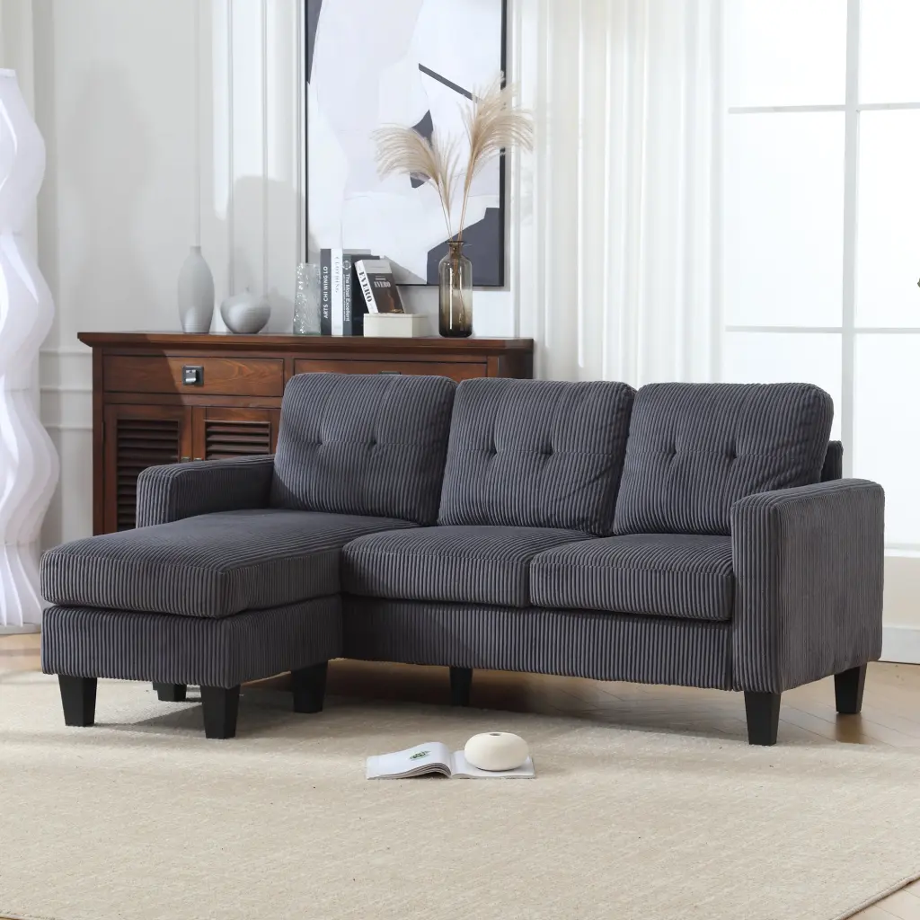 Velvet Sectional L Shaped Sofa Ottoman Small Apartments campcraft-w1598