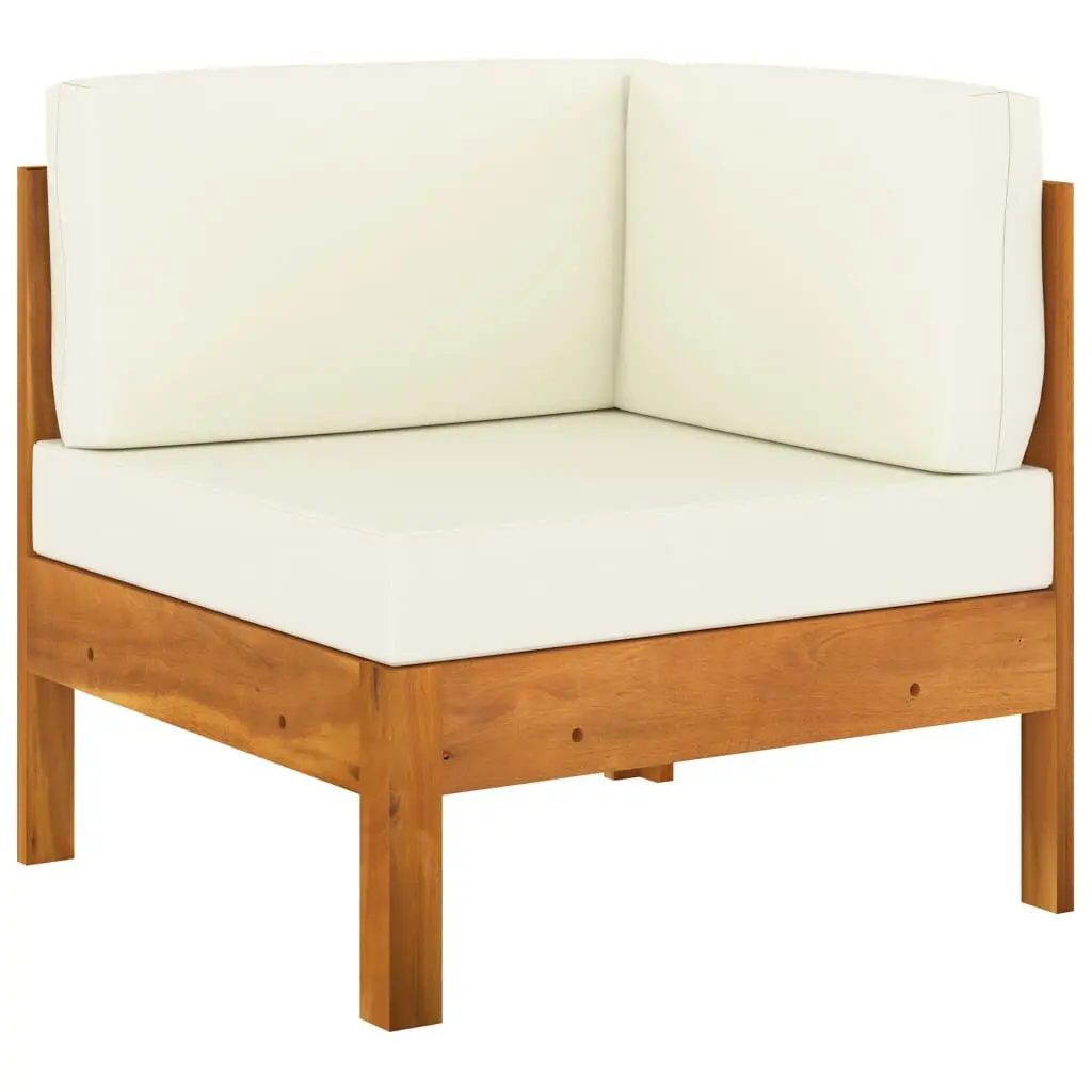 Corner Sofa Cream White Cushions Solid Acacia Wood Living Room Furniture