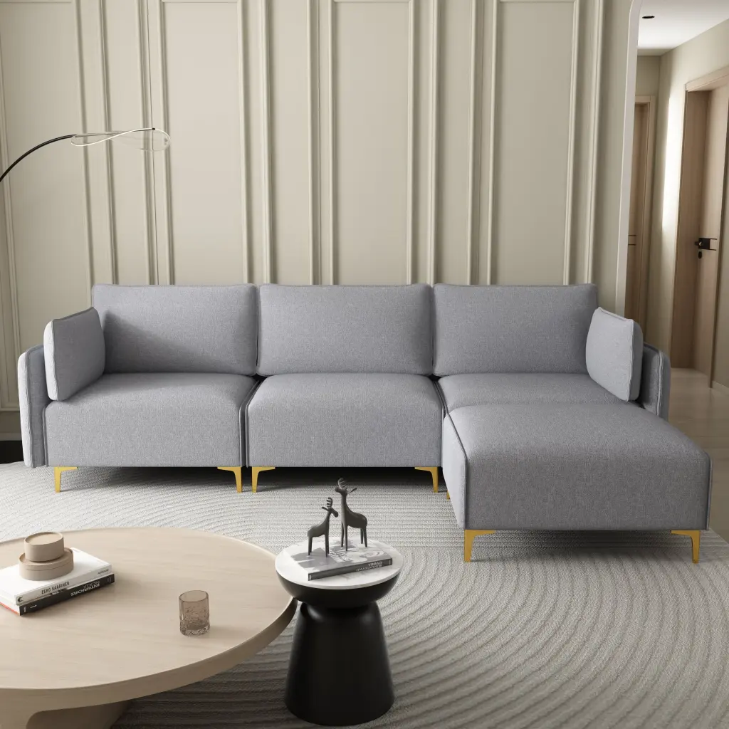 L Influence Sectional Sofa USB Grey Foam Material Modern Living Room Furniture hdf store