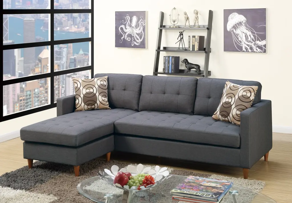 Blue Grey Polyfiber Sectional Sofa Reversible Chaise Living Room kanepe