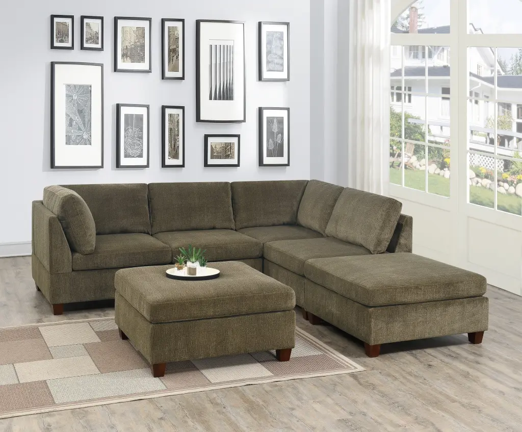 Living Room Home Decor Tan Chenille Modular Sectional 6Pc Set Corner Sofa kanepe