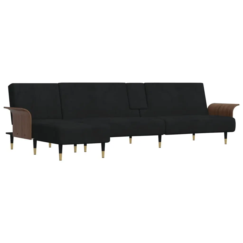 L-shaped Sofa Black 109.8x55.1x27.6 Inches Velvet Living Room Furniture