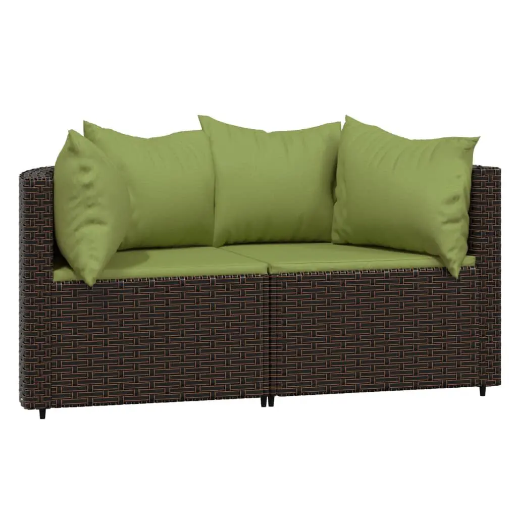 Patio Corner Sofas Cushions 2 pcs Brown Poly Rattan Outdoor Lounge Set