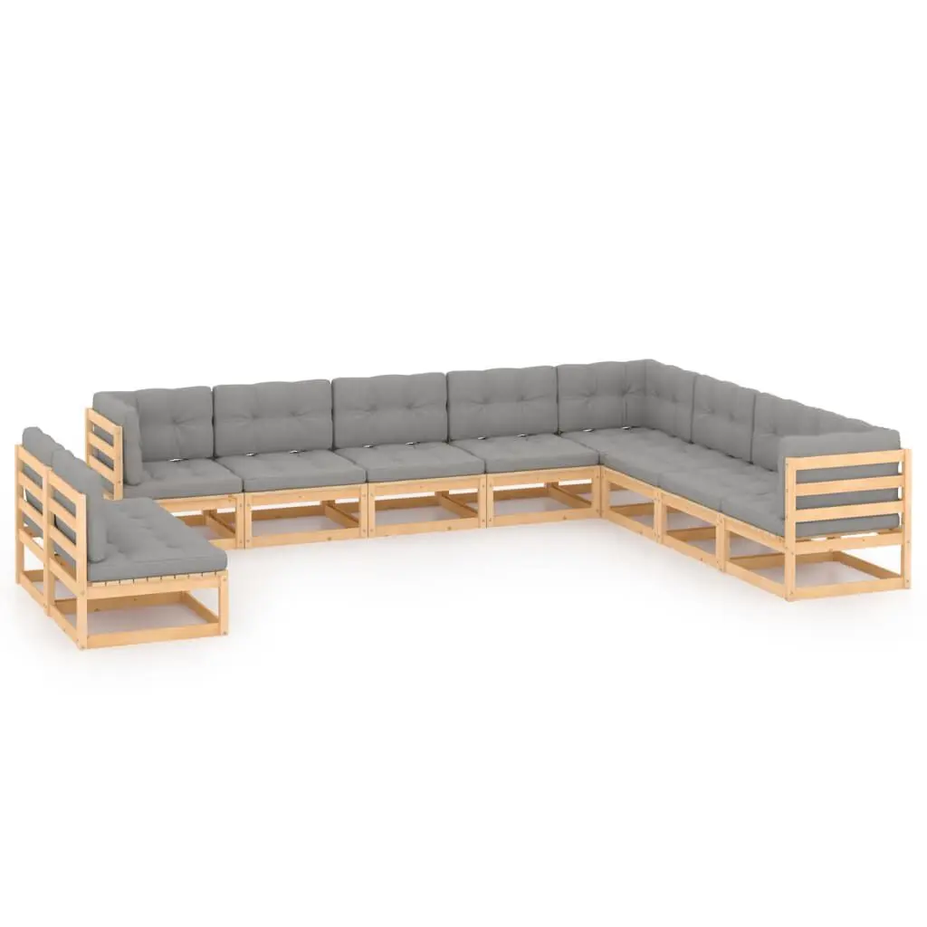10 Piece Patio Lounge Set Cushions Solid Pinewood Outdoor Sectional Furniture