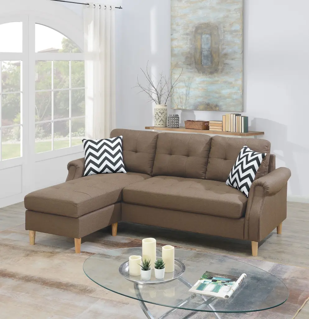 Sectional Sofa Black Faux Hide Light Coffee Material - Modern Living Room Sofa poundex