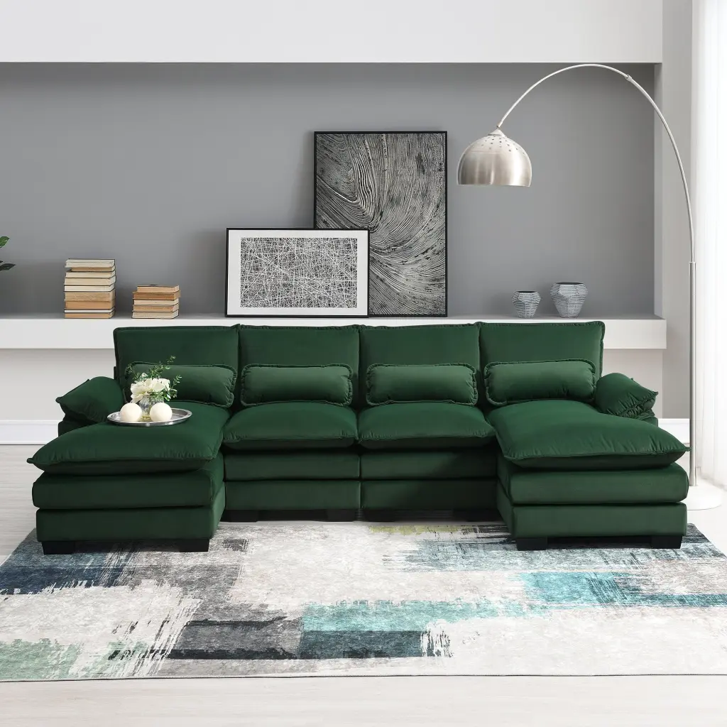 110x55 Inch Modern U Shaped Sectional Sofa Waist Pillows 6 Seat Upholstered rnb