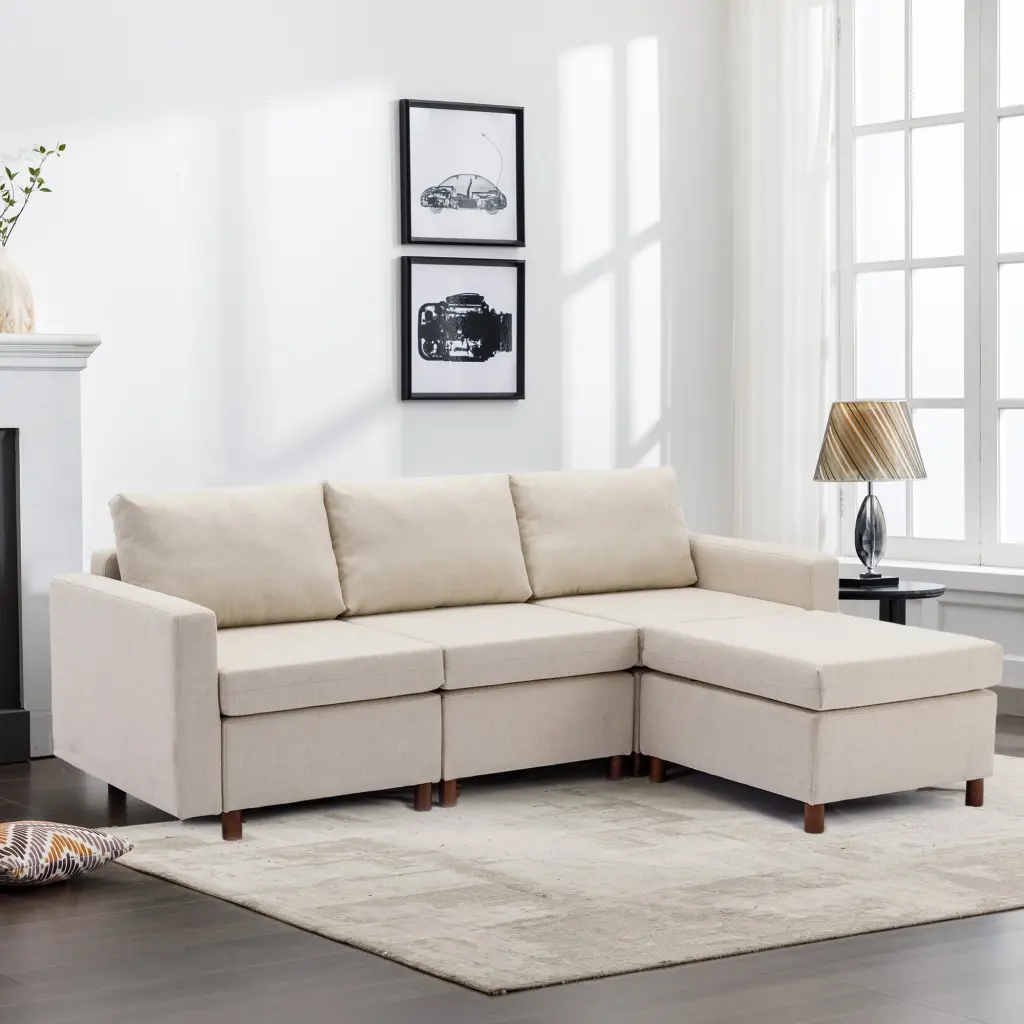 3 Seat Module Sectional Sofa Couch Ottoman Modern Living Room rnb