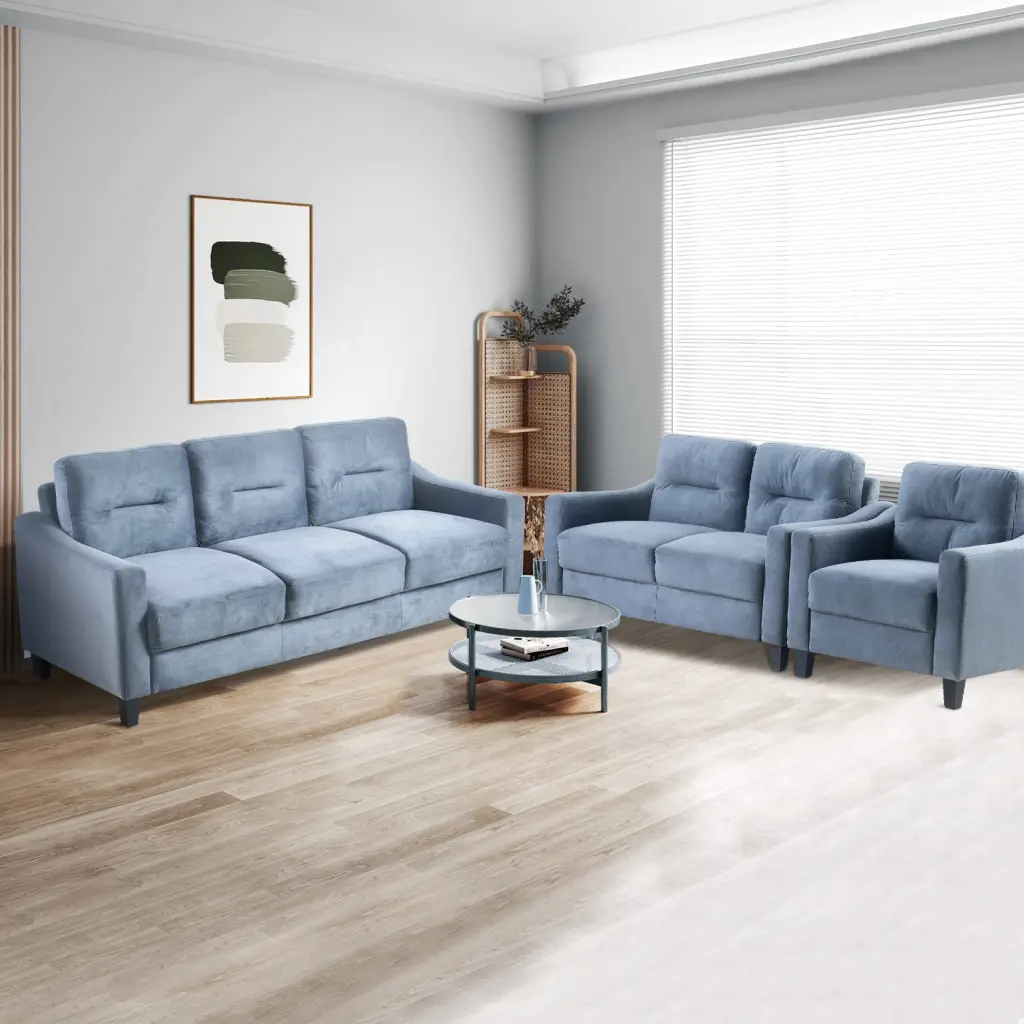 Cozy Sectional Couches Set 1 2 3 Gray Velvet 6 Seat Living Room Sofa samhao