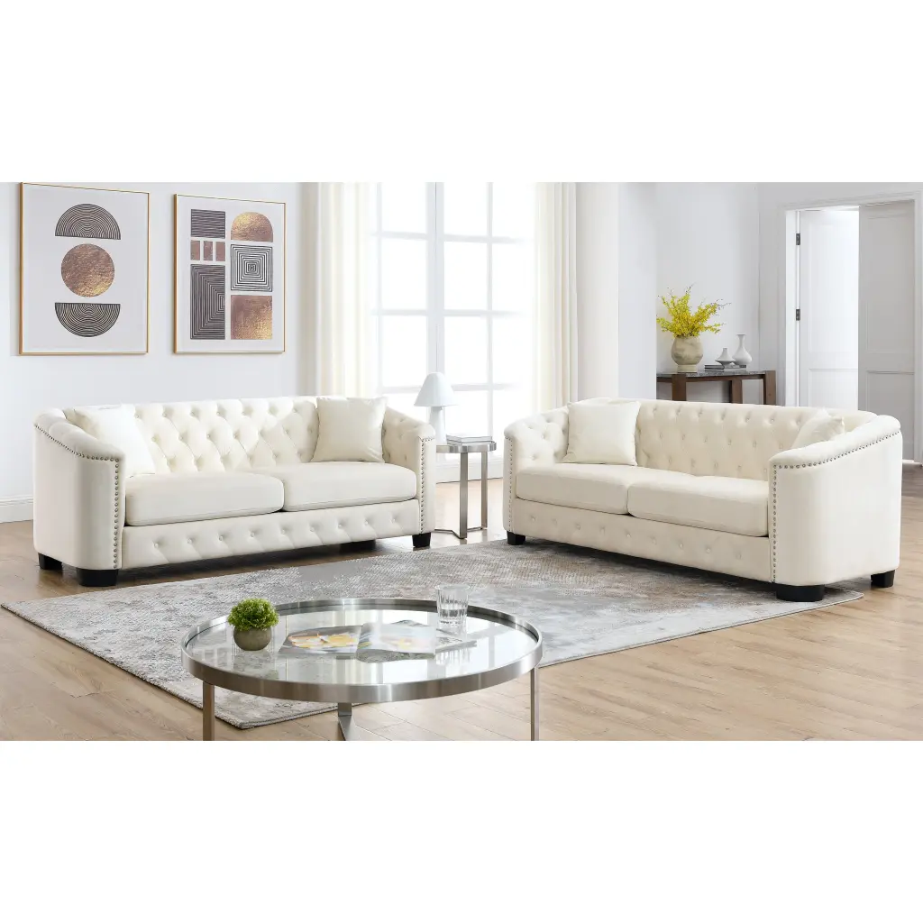 3 Seater Combination Sofa Velvet Beige Foam Velvet 6 Seater Modular welike furniture