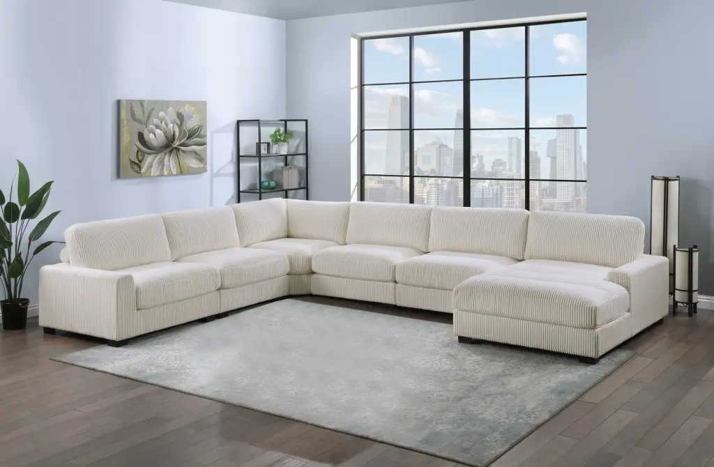 Beige Hue 6-Piece Modular Sectional Set Welt Corduroy Couch Laf Chair kanepe