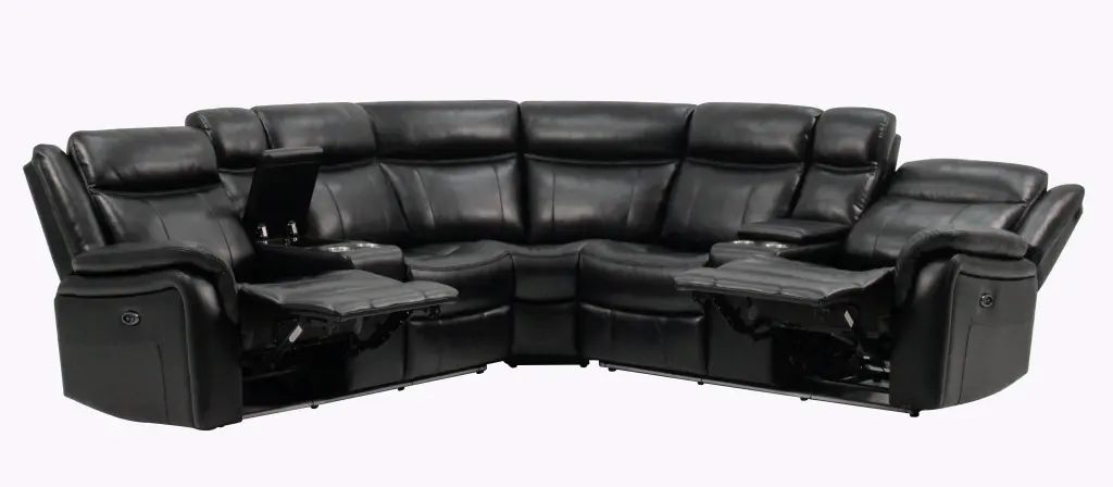 Jupiter Black PU 5 Seat Sectional Sofa Living Room luxe modern furniture