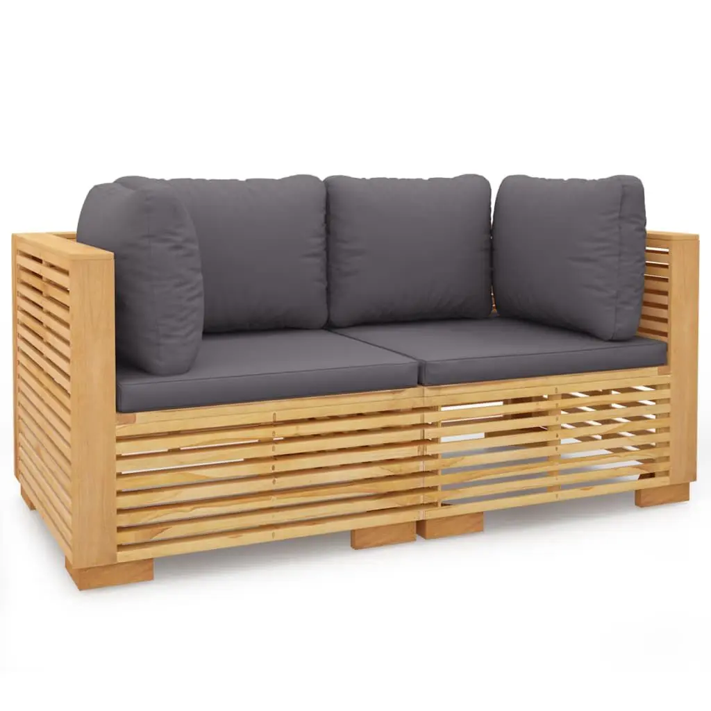 Patio Corner Sofas Cushions 2 pcs Solid Wood Teak Outdoor Sectional