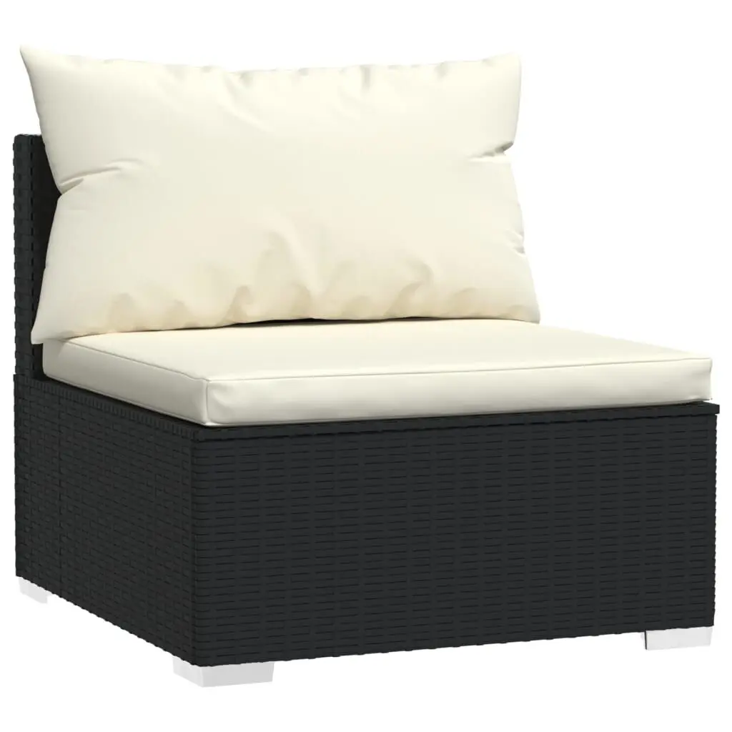 Patio Middle Sofa Cushions Black Poly Rattan Outdoor Sectional