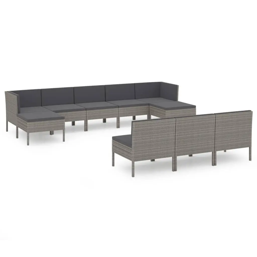 10 Piece Gray Poly Rattan Patio Lounge Set Cushions Large Outdoor Sectional