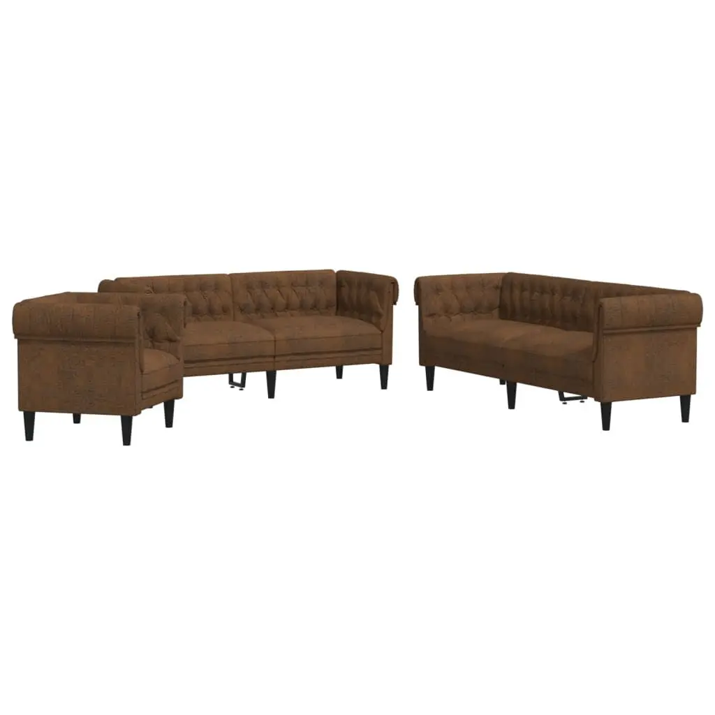 3 Piece Sofa Set Brown Fabric Living Room Sectional Couch